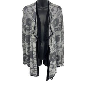 Lafayette 148 New York Floral Pattern Draped Open Front Cardigan Jacket Gray & B